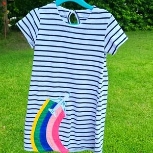 Boden striped dress with rainbow airplane (size 5-6)